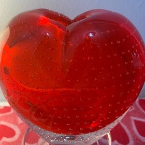 Murano Controlled Bubble RED Heart Glass Vase